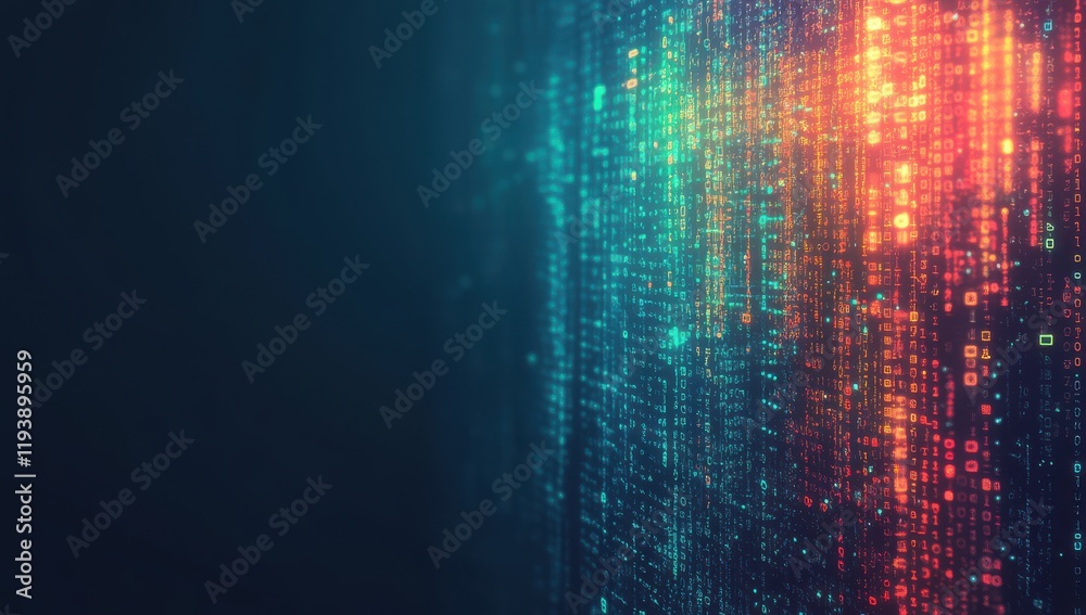 Poster futuristic abstract digital background with colorful data streams and intricate patterns illustratin