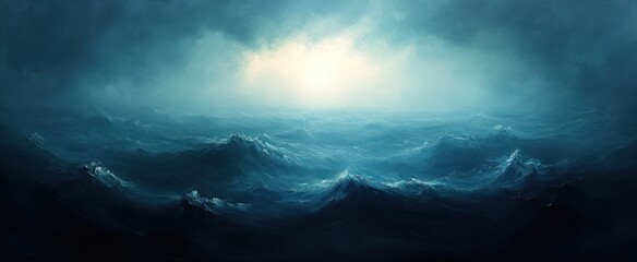 Naklejka premium Deep Teal Abstract Painting with Ethereal Glow and Soft Gradients