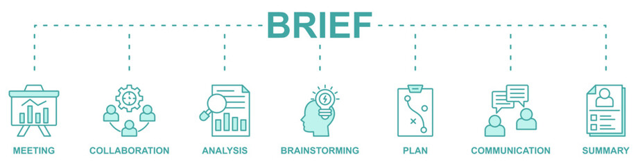 Brief banner web icon vector illustration concept with icon of meeting, collaboration, analysis, brainstorming, plan, communication, summary
