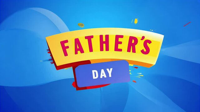 Stylized red yellow blue letters create bold Father&rsquo;s Day logo centered bright blue backdrop to highlight the celebration