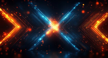 Obraz premium Futuristic Glow of Blue and Orange Lights Creating Dynamic Patterns in Dark Background for Stunning Abstract Illustration and Digital Designs