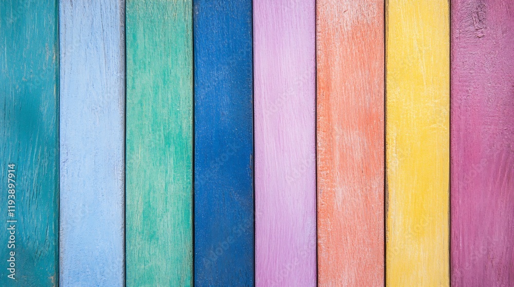 Poster vibrant multicolored wooden planks background for creative design projects : generative ai