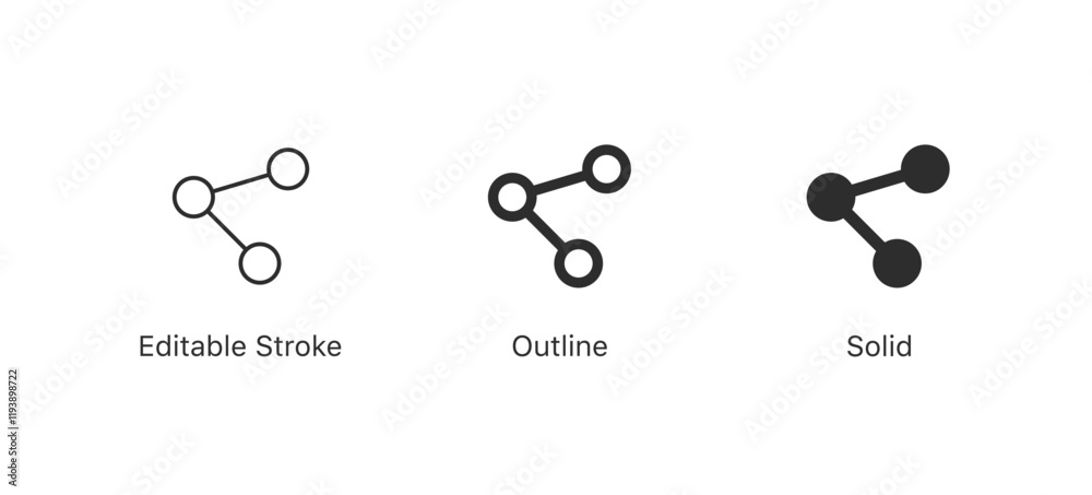 Poster share vector icon network connection data sharing symbol in three styles: editable stroke, outline, and solid for user interfaces, app design, and web design. minimal vector illustration