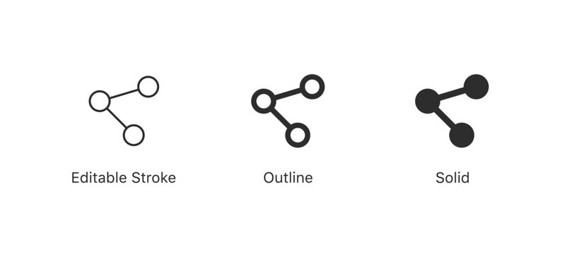 share vector icon network connection data sharing symbol in three styles: editable stroke, outline, and solid for user interfaces, app design, and web design. minimal vector illustration
