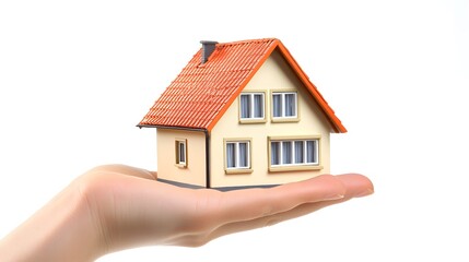 Real estate agent with home, Hand holding a model house