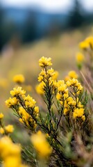 Fototapeta premium Beautiful Yellow Wildflowers in Meadow Under Clear Blue Sky : Generative AI