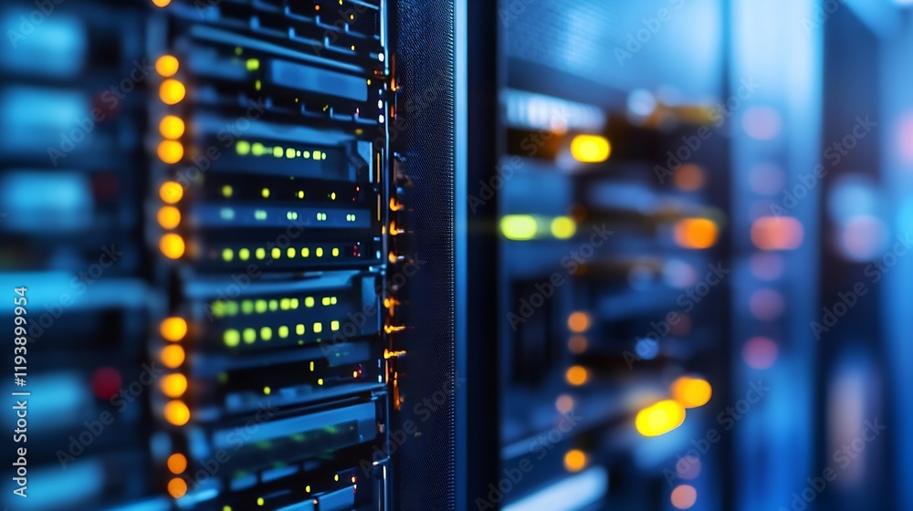 Leinwandbilder modern data center with server racks and vibrant led lights : generative ai