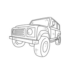 Off-Road Beast: A Minimalist Line Drawing Vector Design Capturing the Raw Power and Rugged Engineering of a off-road vehicle, Featuring Aggressive Suspension Lift, Oversized All-Terrain Tires. 