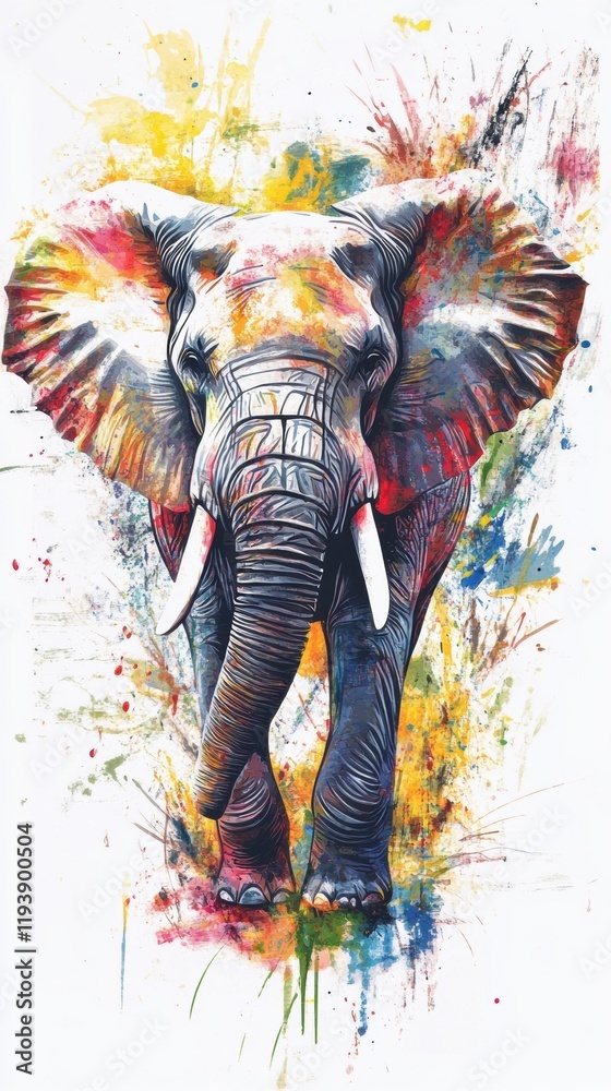 Fototapete vibrant elephant illustration displaying artistic colors and textures in a dynamic pose. generative 