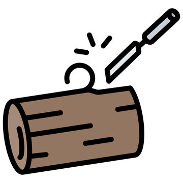 wood log being carved with chisel clip art preview