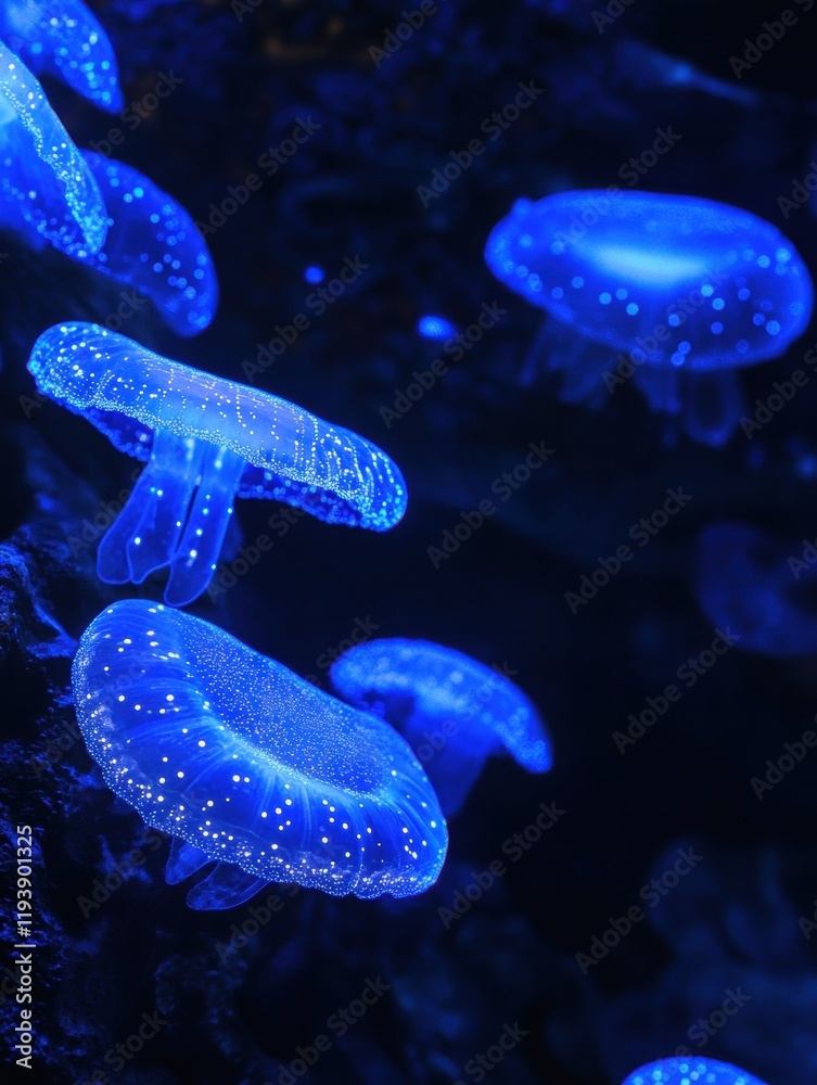 Poster glowing bacteria thrive under ultraviolet light creating a stunning underwater display. generative a