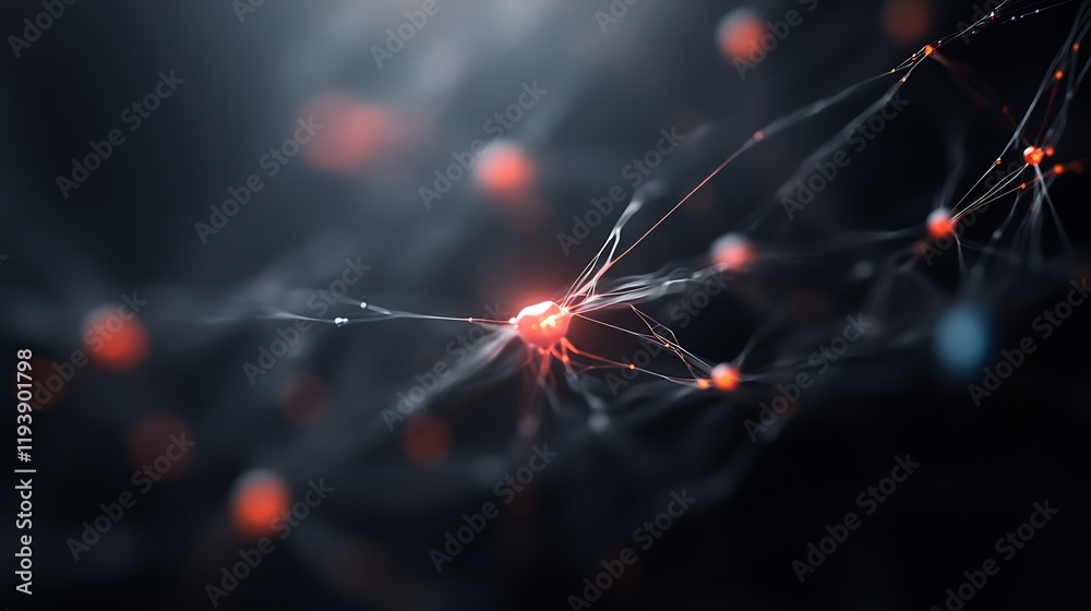 Poster Abstract Network of Interconnected Nodes with Glowing Red and Blue Points : Generative AI