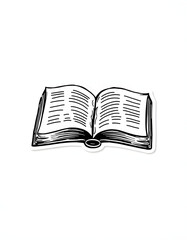 Open book png doodle sticker, black & white illustration, transparent background, grunge. isolated with white highlights
