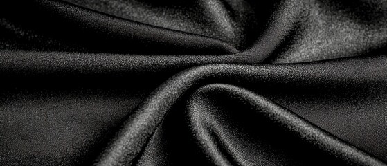 Fototapeta premium Elegant Black Silk Fabric Texture Draped Shiny Smooth Luxurious Background