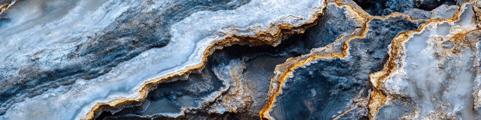 Blue, Gray, and Gold Layered Mineral Deposits