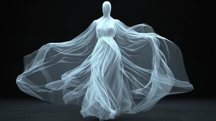 Fototapeta premium Ethereal Flowing Figure in Translucent Fabric with Graceful Motion