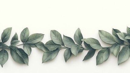 Green leaves border on white background, minimalist design element.