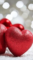 Fototapeta premium Sparkling Red Hearts with Bokeh Background Ideal for Festive Romantic Decor : Generative AI