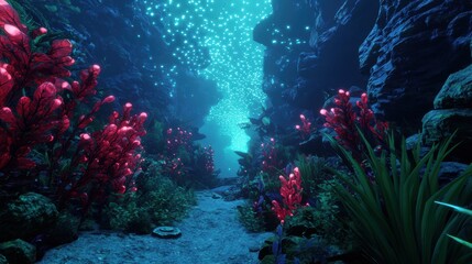 Obraz premium Enchanting Underwater Landscape with Colorful Coral and Lights