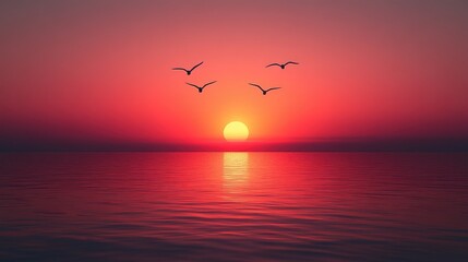 Fototapeta premium Silhouetted birds over a warm sunset gradient, perfect backdrop with clear text space