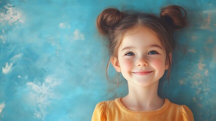 Joyful child portrait studio photography bright background close-up
