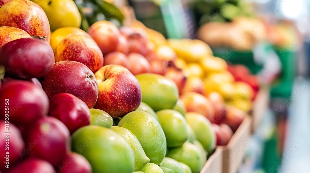 Poster vibrant array of fresh colorful fruits displayed at a market stand : generative ai