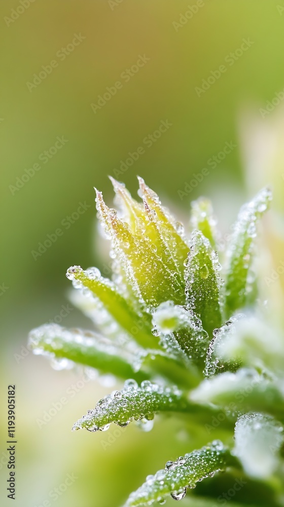 Aufkleber macro shot of dew-covered green plant with soft background and crisp details : generative ai