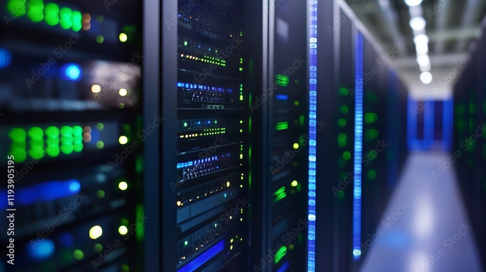 Leinwandbilder state of the art data center servers with illuminated technology : generative ai