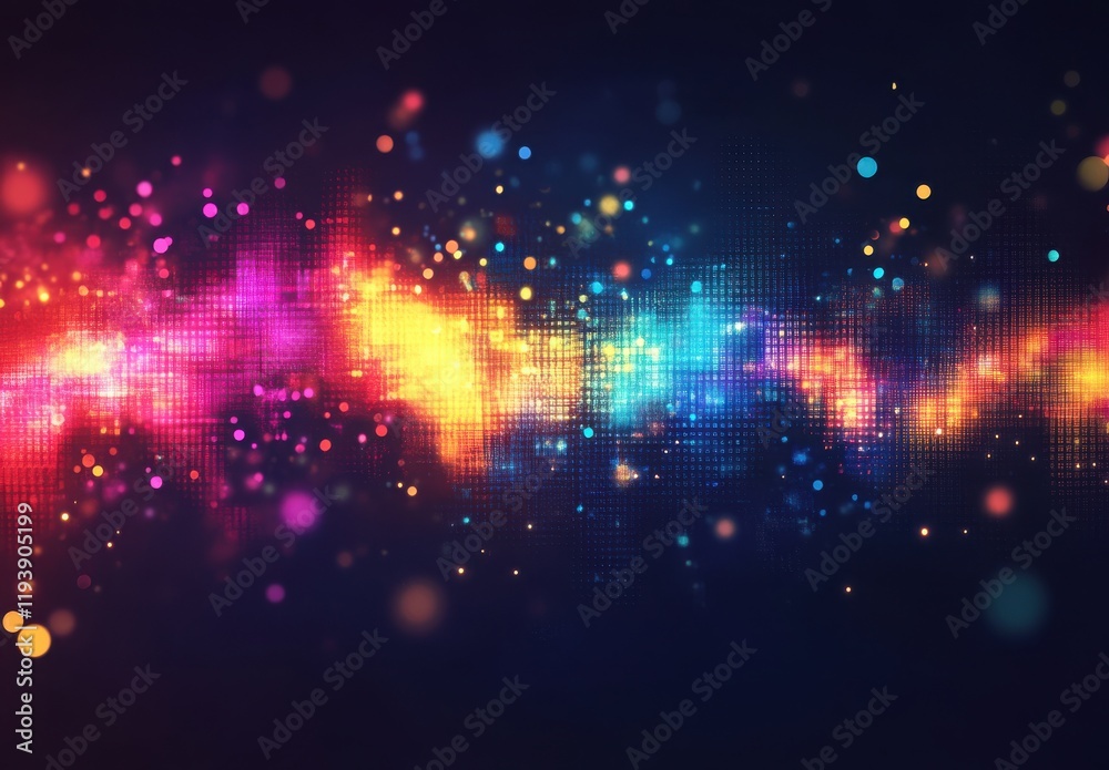 Poster Vibrant Abstract Digital Background with Colorful Bokeh and Glowing Dots in a Gradient Spectrum of Light Creating a Dynamic Visual Experience for Creative Projects