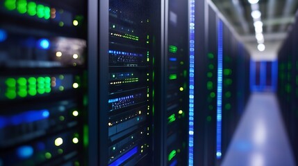 Obraz premium State of the Art Data Center Servers with Illuminated Technology : Generative AI