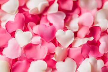 Obraz premium Romantic Pink and White Heart Shaped Petal Background for Valentine and Wedding Themes : Generative AI