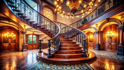Fototapeta premium Ash wood spirals towards the sky, a majestic staircase dominating the landscape photograph's grand entrance.