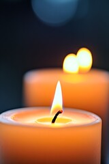 Warm Glowing Candle Flame in Dark Room Evoking Feeling of Calm and Serenity : Generative AI