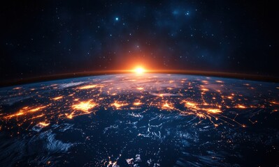 Fototapeta premium Global Network and Communication Technology for Digital Connection and Business in a Futuristic Earth View from Space