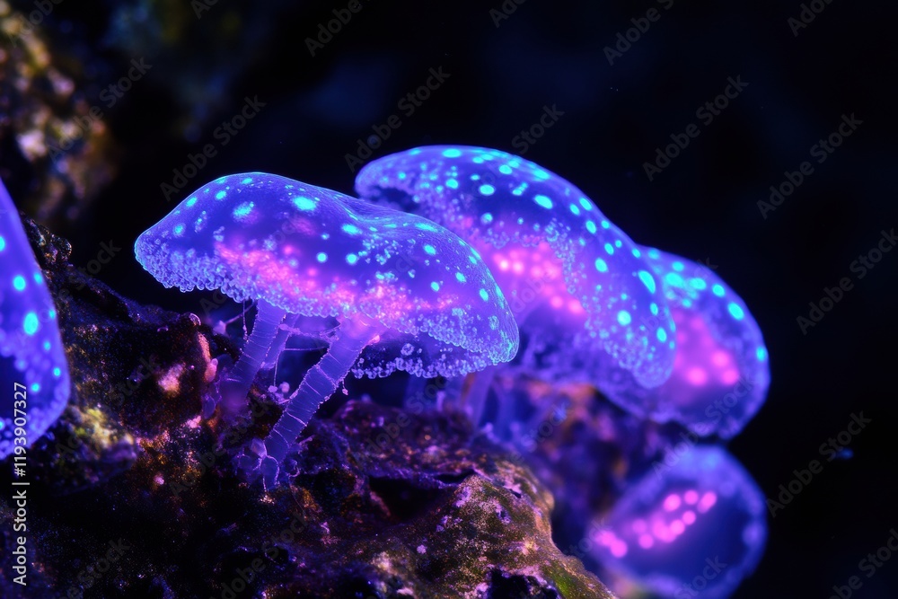 Leinwandbilder glowing bacteria create vibrant illumination in underwater environment under uv light. generative ai