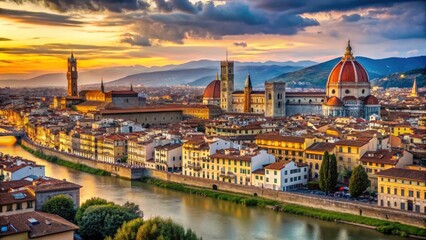 Fototapeta premium Breathtaking aerial view: Florence's Duomo and cityscape unfold in a panoramic masterpiece.