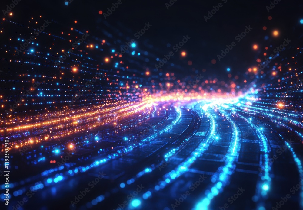 Poster vibrant flowing light particles creating a dynamic abstract background for technology and innovation