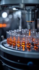 Scientific laboratory experiment with various glass tubes beakers and analytical equipment for chemical research medical study and innovative technology development