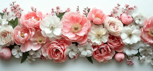 Watercolor Floral Arrangement Soft Pink Peonies White Blossoms Elegant Invitation Design Wedding Background