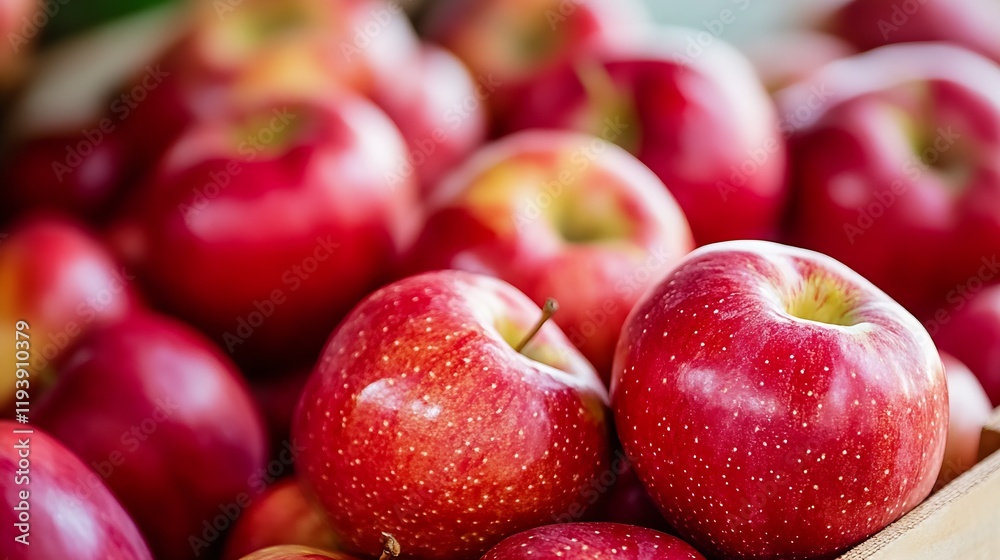 Poster close-up of freshly picked red apples displaying rich color and natural texture : generative ai