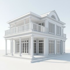 Luxury House Architectural Design: White Modern Mansion with Classic Columns and Balcony