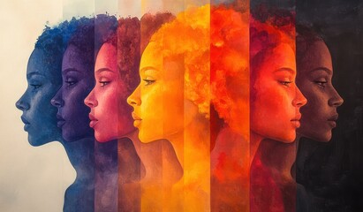 Bipolar Disorder Mental Health Concept with Watercolor Human Profiles and Layers of Emotion