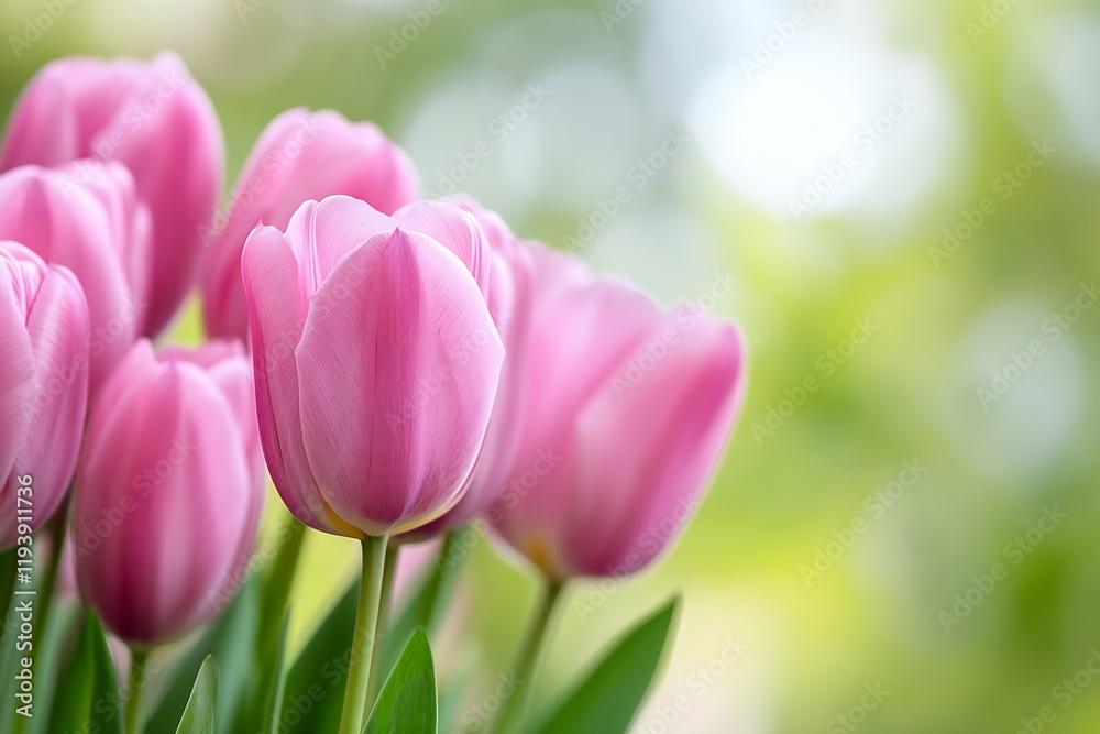 Poster vibrant pink tulips in bloom with soft green background for springtime decor : generative ai