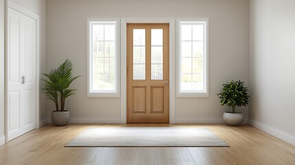 Obraz premium Modern Entryway with Wooden Door & Rug - Minimalist Design