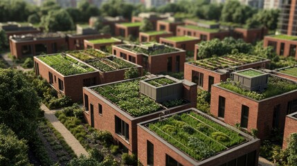 Fototapeta premium Urban Green Rooftops with Lush Vegetation in Sustainable Community