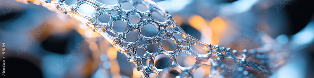 Poster digital render: translucent lattice structure with circular apertures