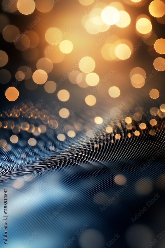 Aufkleber Abstract Golden Bokeh Lights with Blue Textured Background : Generative AI