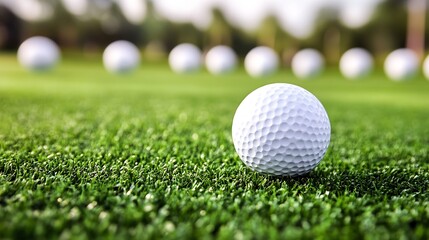 Obraz premium Golf ball on pristine green grass symbolizing sport precision and outdoor leisure : Generative AI