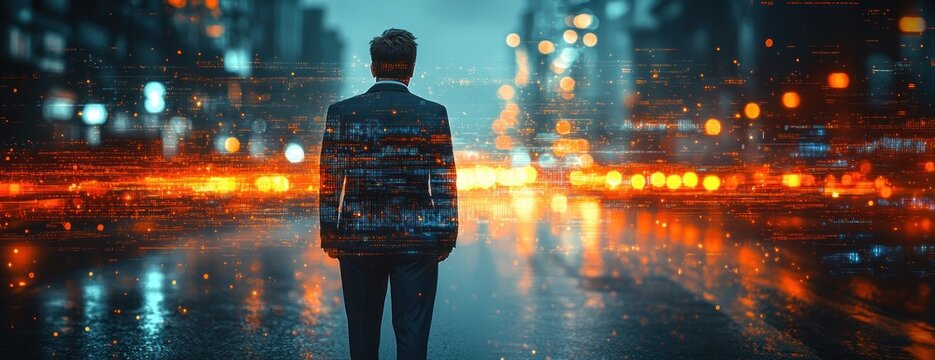 Businessman Tablet Logistic Network Smart Transportation Freight Shipping Cargo Distribution Modern Industry