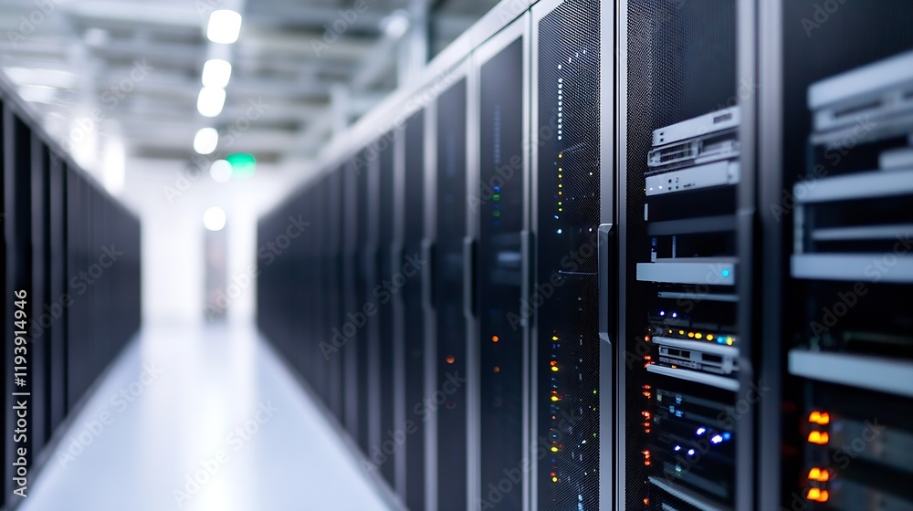 Fototapete cutting edge data center corridor with modern network servers : generative ai
